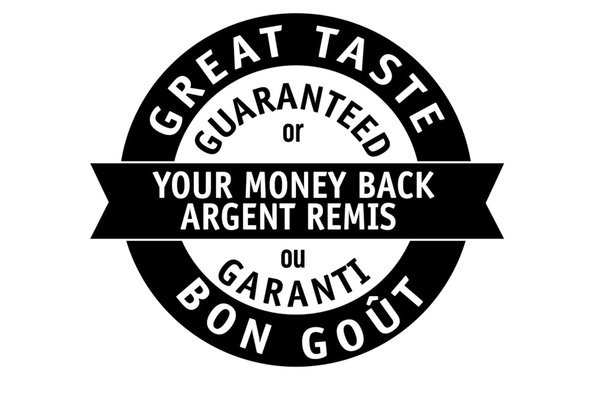 Logo noir et blanc avec les mentions « bon goût » et « argent remis » sur fond blanc
